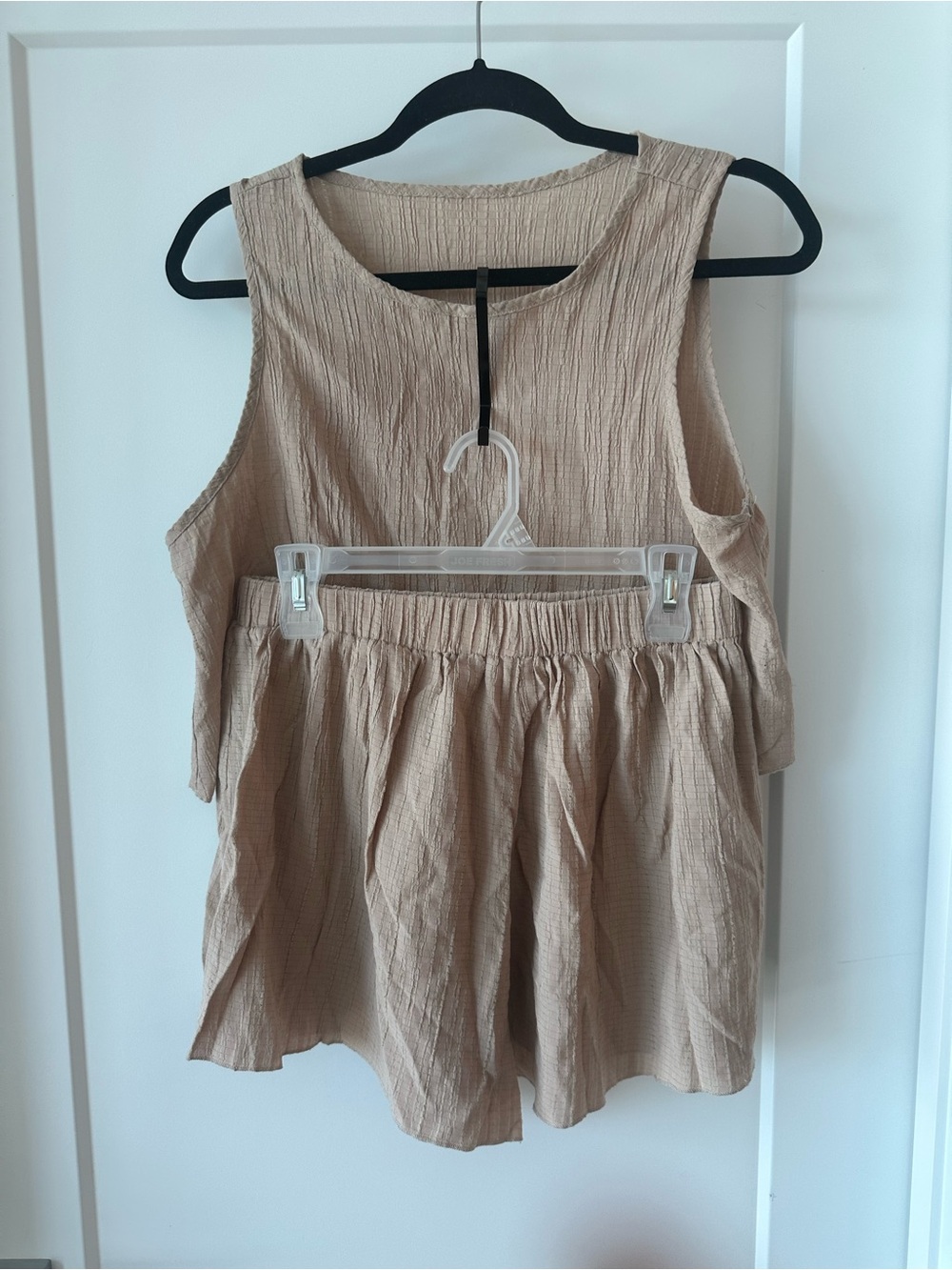 Beige Sleeveless Crop Top and Shorts Set - Women